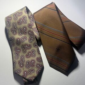 Christian Dior Vintage Brown Striped and Pais Men's Ties- Classic Silk Neckwear